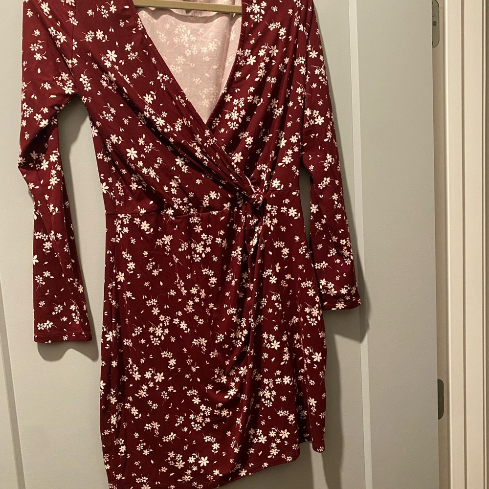 Trixxi Burgundy Floral Long Sleeve Dress